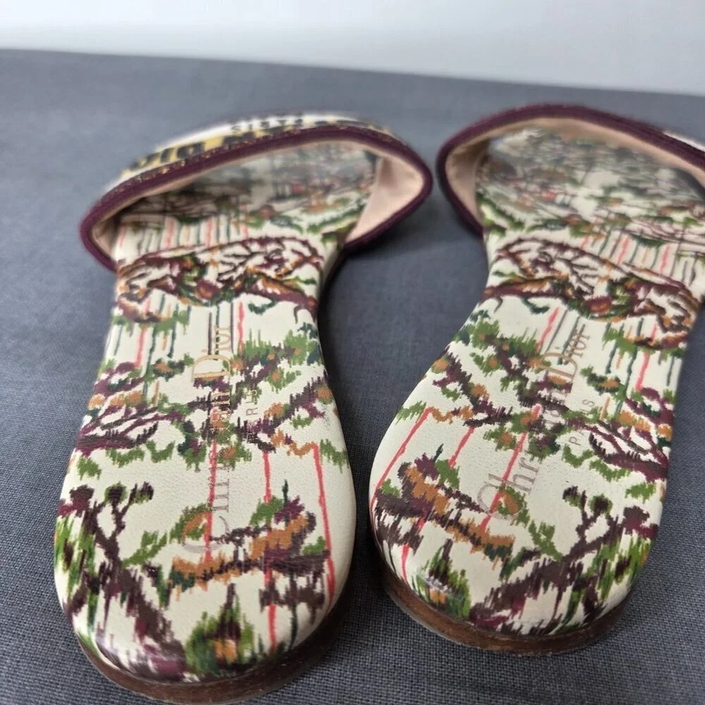 Dior Multicolor Canvas Logo Slide Sandals with Yellow Stripe